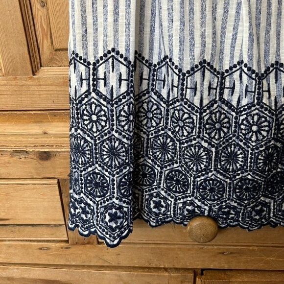 Joy Joy Large White Blue Striped‎ Blouse Off The Shoulder Embrodiered - Picture 11 of 12